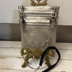 Metallic Silver Crossbody Phone Pouch with Chain Strap